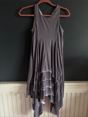 Asymmetrical Handkerchief Hem Dress in Blue Grey